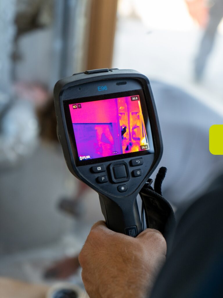 Càmera termogràfica analitzant el comportament tèrmic de l’habitatge durant el control energètic de la Borda Sucarà.